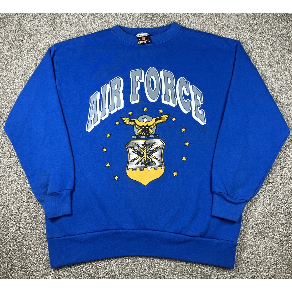 Vtg 80's 90's Graphic Air Force Sweatshirt Blue Crewneck Size XL Signal Sports